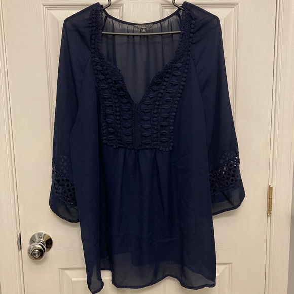 Navy Sheer Crochet Hannah Blouse Size 2XL - Picture 1 of 4